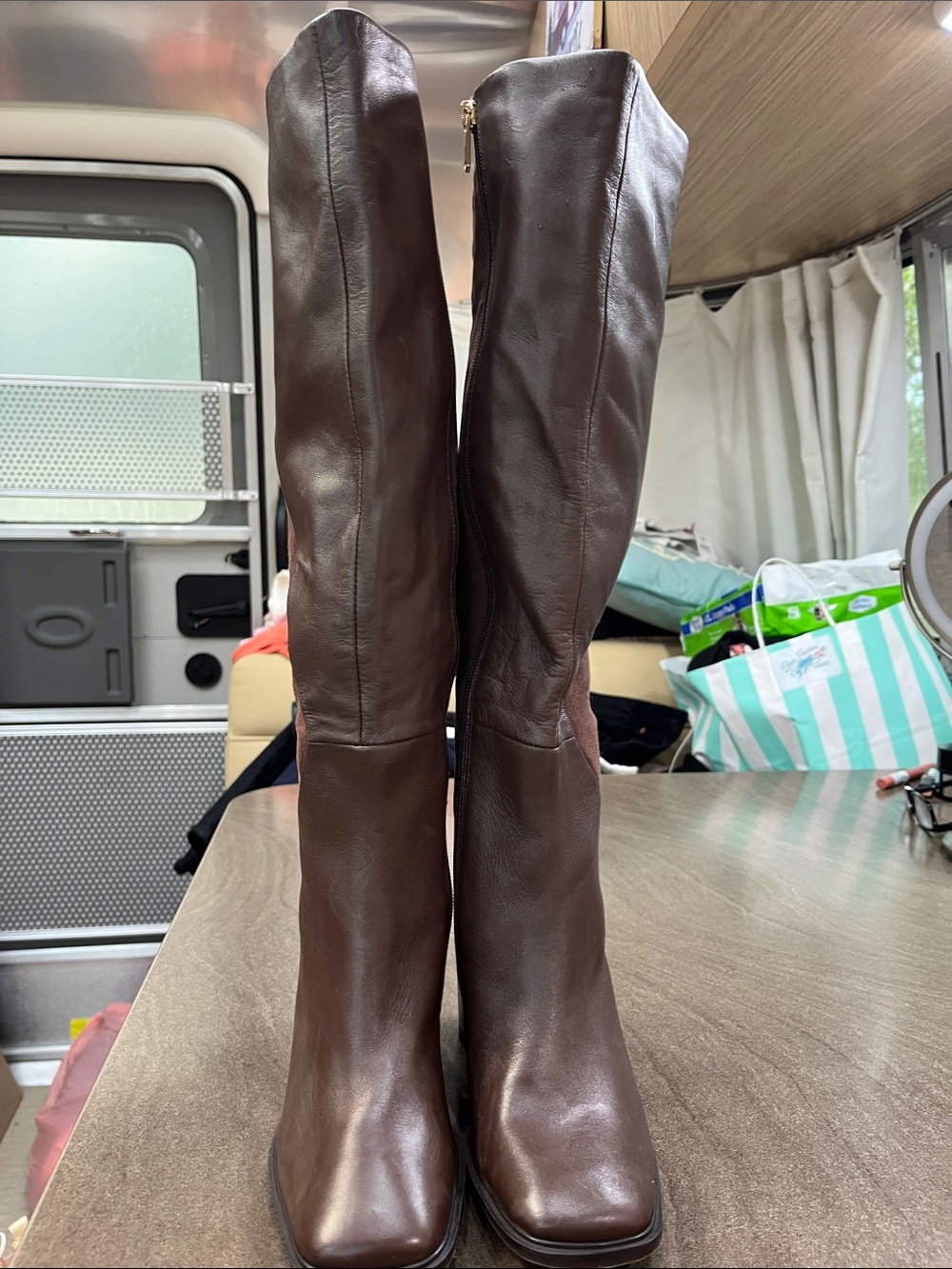 Franco Sarto Tall Leather Knee Boots in Dark Brown